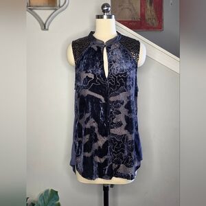 Tiny Sleeveless Top Blue Burnout Velvet Sequins Size Large